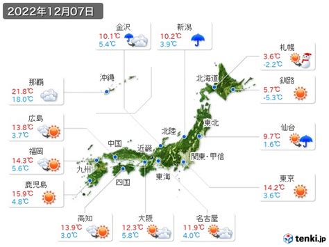 2022年12月7日|過去の天気(実況天気・2022年12月07日)